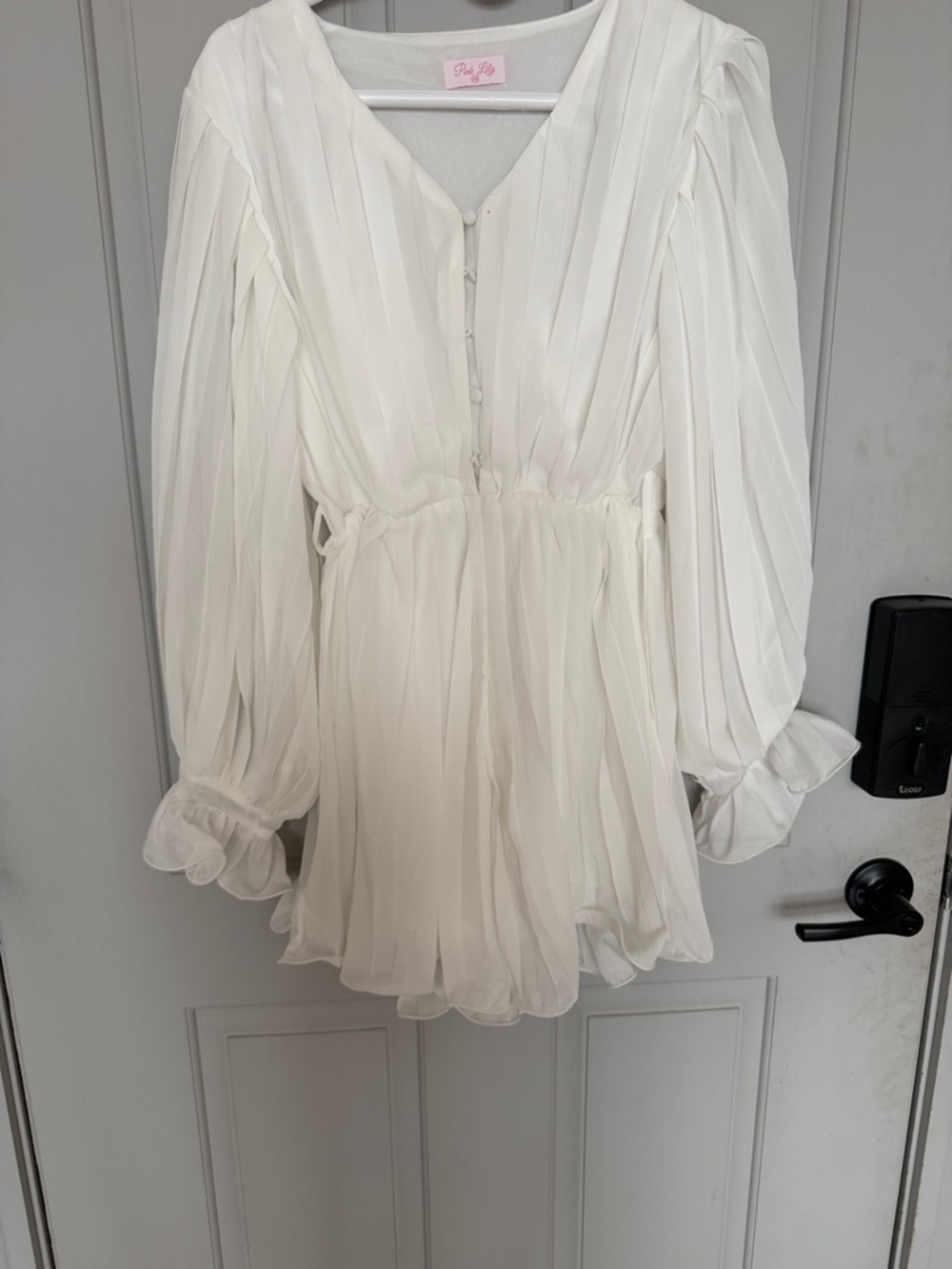 Pink Lily White Pleated Button-Front Romper - Picture 3 of 4
